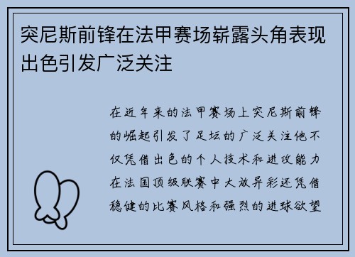 突尼斯前锋在法甲赛场崭露头角表现出色引发广泛关注