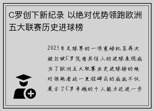 C罗创下新纪录 以绝对优势领跑欧洲五大联赛历史进球榜