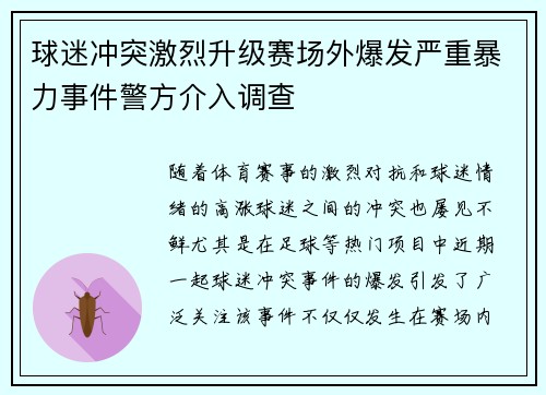 球迷冲突激烈升级赛场外爆发严重暴力事件警方介入调查